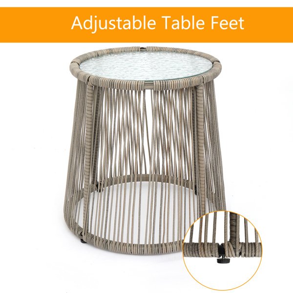 3-Piece Patio Wicker Conversation Bistro Set with 2 Chairs & Glass Top Side Table & Cushions Tan 3-Piece Patio Wicker Conversation Bistro Set with 2 Chairs & Glass Top Side Table & Cushions Tan