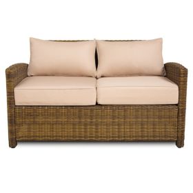 Outdoor Loveseat Small Patio Couch All Weather PE Rattan Sofa 2-seat Armchair Balcony Couch Sectional Furniture Sofa Patio Love Seats for Outdoors Bac