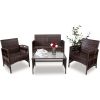 Patio Furniture 4 Pieces Conversation Sets Outdoor Wicker Rattan Chairs Garden Backyard Balcony Porch Poolside loveseat with Glass Coffee Table; Brown