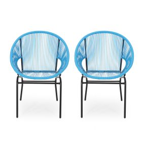 Chrissy Outdoor Blue Modern Faux Rattan Club Chairs (Set of 2)
