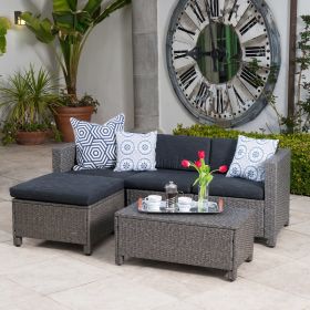 Lorita Outdoor 5-piece Blac Wicker Sectional Sofa Set with Beige Cushions