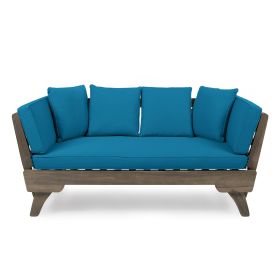Grey Finish+Dark Teal Cushion Acacia soil Convertible Outdoor Sofa Daybed