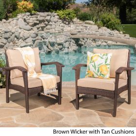 Outdoor Willow Bar Club Chairs with Cushions (Set of 2)