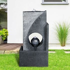 24.4inches Cascading Water Fountain with Led Lights Indoor/Outdoor Modern Sphere &amp; Column Water Feature for Office Home Garden Patio Decor