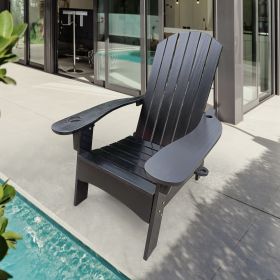 Outdoor or indoor Wood Adirondack chair with an hole to hold umbrella on the arm ; Black