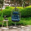 Indoor outdoor patio Wicker Hanging Chair Swing Chair Patio Egg Chair UV Resistant Blue cushion Aluminum frame