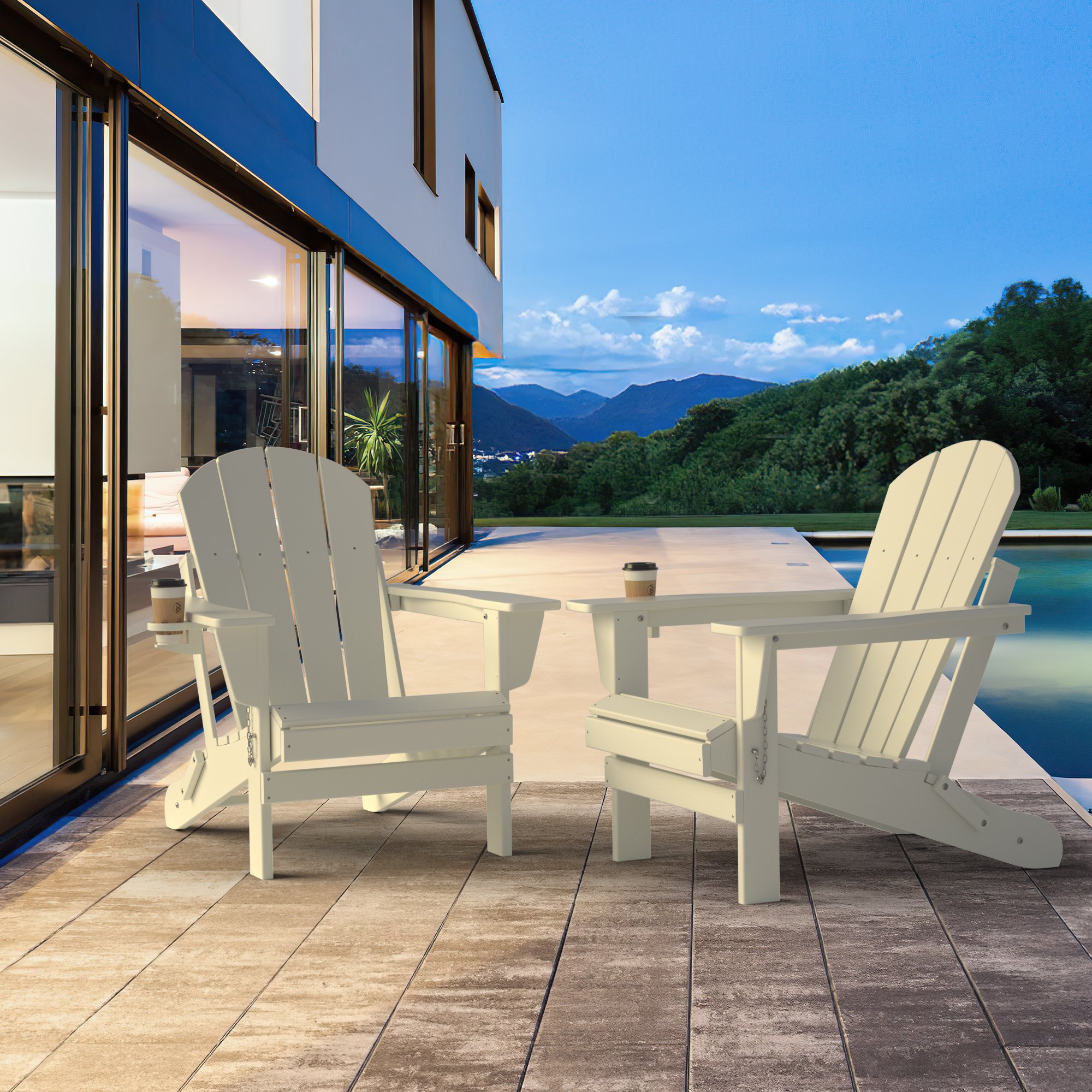 Folding Adirondack Chair with Cup holder, Fire Pit Chair,Patio Outdoor Chairs All-Weather Proof HDPE Resin for BBQ Beach Deck Garden Lawn Backyard (Wh Folding Adirondack Chair with Cup holder, Fire Pit Chair,Patio Outdoor Chairs All-Weather Proof HDPE Resin for BBQ Beach Deck Garden Lawn Backyard (Wh