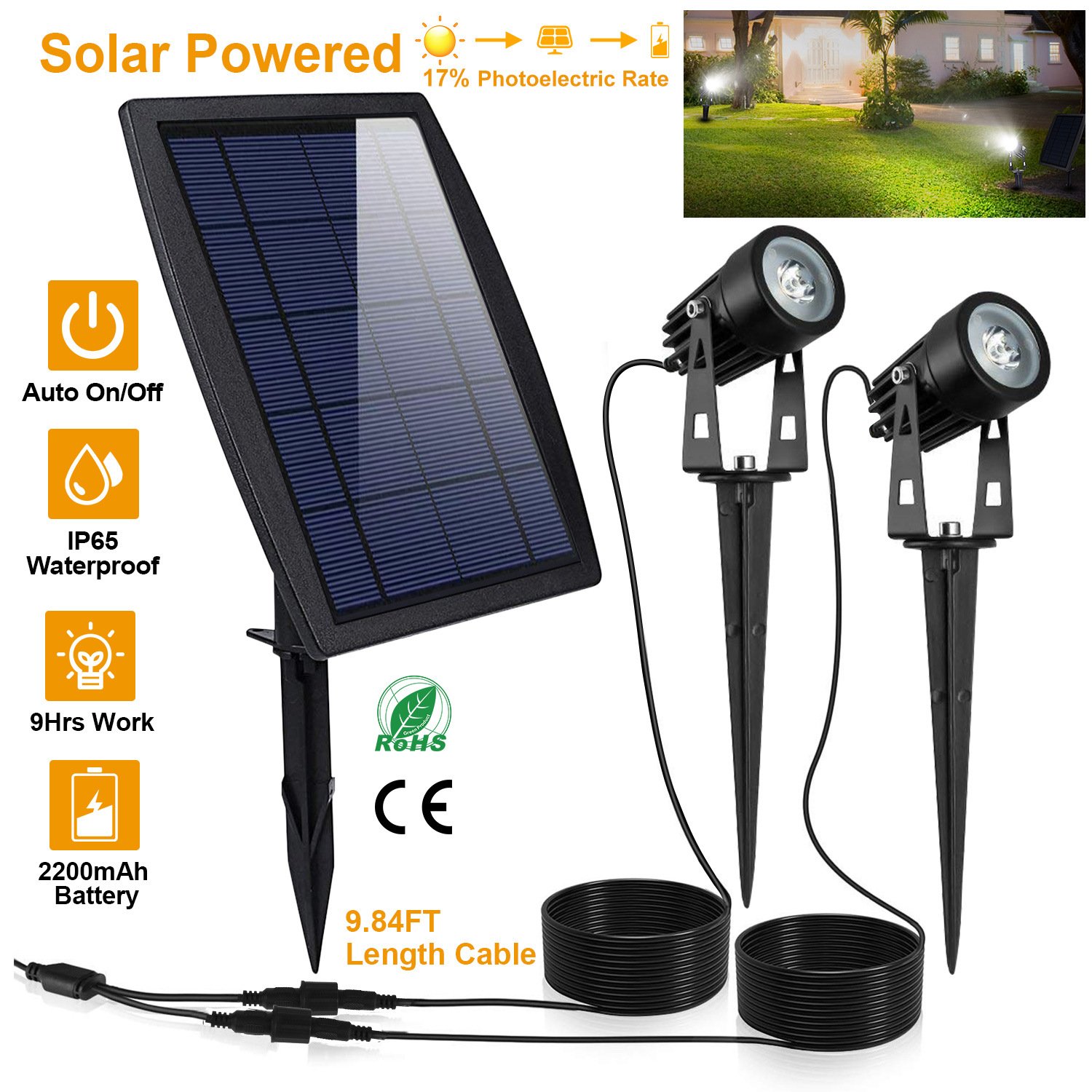 Twin Solar Spotlight Outdoor Light Sensor Lamps Wall Lawn Garden Pathway Waterproof Twin Solar Spotlight Outdoor Light Sensor Lamps Wall Lawn Garden Pathway Waterproof