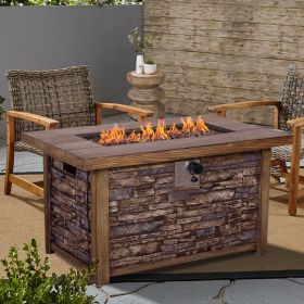 Best Choice Product 50,000 BTU Rectangle Fire Pit Table, Faux Woodgrain Top And Faux Stone Texture Base Propane Gas Fire Table For Outdoor