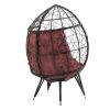 COOLMORE Outdoor Patio Wicker Egg Chair Indoor Basket Wicker Chair with Red Cusion for Backyard Poolside