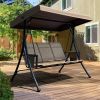 3 Persons Luxury Outdoor Porch Swing Chair With Side Bags, Adjustable Canopy