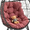 COOLMORE Outdoor Patio Wicker Egg Chair Indoor Basket Wicker Chair with Red Cusion for Backyard Poolside