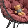 COOLMORE Outdoor Patio Wicker Egg Chair Indoor Basket Wicker Chair with Red Cusion for Backyard Poolside