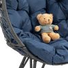 COOLMORE Outdoor Patio Wicker Egg Chair Indoor Basket Wicker Chair with Navy Cusion for Backyard Poolside