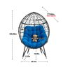 COOLMORE Outdoor Patio Wicker Egg Chair Indoor Basket Wicker Chair with Blue Cusion for Backyard Poolside