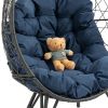 COOLMORE Outdoor Patio Wicker Egg Chair Indoor Basket Wicker Chair with Navy Cusion for Backyard Poolside