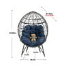 COOLMORE Outdoor Patio Wicker Egg Chair Indoor Basket Wicker Chair with Navy Cusion for Backyard Poolside