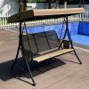 3 Persons Luxury Outdoor Porch Swing Chair With Side Bags, Adjustable Canopy