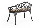 Outdoor Patio Bench; Garden Bench with Cushion All-Weather Cast Aluminum Extra Loveseat for Lawn Front Porch Path Yard Decor Deck Furniture Black