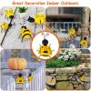 4Pcs Bumble Bee Set Ornament 3D Iron Hanging Bee Wall Decor Art Sculpture Statues Decorations