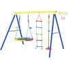 4 in 1 Outdoor Toddler Saucer Swing Set for Backyard; Playground Tree Swing Sets with Steel Frames; Climbing Rope with Disc Tree Swing Playset and Bas