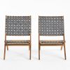 Riley Outdoor Acacia Wood Foldable Chairs (Set of 2); Brown Patina and Gray Straps
