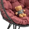COOLMORE Outdoor Patio Wicker Egg Chair Indoor Basket Wicker Chair with Red Cusion for Backyard Poolside