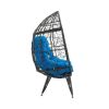 COOLMORE Outdoor Patio Wicker Egg Chair Indoor Basket Wicker Chair with Blue Cusion for Backyard Poolside