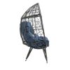 COOLMORE Outdoor Patio Wicker Egg Chair Indoor Basket Wicker Chair with Navy Cusion for Backyard Poolside