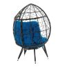 COOLMORE Outdoor Patio Wicker Egg Chair Indoor Basket Wicker Chair with Blue Cusion for Backyard Poolside