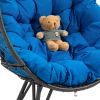 COOLMORE Outdoor Patio Wicker Egg Chair Indoor Basket Wicker Chair with Blue Cusion for Backyard Poolside