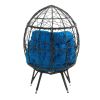 COOLMORE Outdoor Patio Wicker Egg Chair Indoor Basket Wicker Chair with Blue Cusion for Backyard Poolside