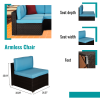 Beefurni Outdoor Garden Patio Furniture 5-Piece Brown PE Rattan Wicker Sectional Blue Cushioned Sofa Sets with 2 Red Pillows