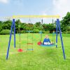4 in 1 Outdoor Toddler Saucer Swing Set for Backyard; Playground Tree Swing Sets with Steel Frames; Climbing Rope with Disc Tree Swing Playset and Bas