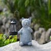 Solar Garden Statue Cat Figurine, Garden Art with Solar Lantern