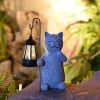 Solar Garden Statue Cat Figurine, Garden Art with Solar Lantern