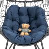 COOLMORE Outdoor Patio Wicker Egg Chair Indoor Basket Wicker Chair with Navy Cusion for Backyard Poolside