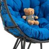 COOLMORE Outdoor Patio Wicker Egg Chair Indoor Basket Wicker Chair with Blue Cusion for Backyard Poolside