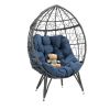 COOLMORE Outdoor Patio Wicker Egg Chair Indoor Basket Wicker Chair with Navy Cusion for Backyard Poolside