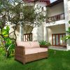 Outdoor Loveseat Small Patio Couch All Weather PE Rattan Sofa 2-seat Armchair Balcony Couch Sectional Furniture Sofa Patio Love Seats for Outdoors Bac