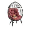 COOLMORE Outdoor Patio Wicker Egg Chair Indoor Basket Wicker Chair with Red Cusion for Backyard Poolside