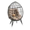 COOLMORE Outdoor Patio Wicker Egg Chair Indoor Basket Wicker Chair with Khaki Cusion for Backyard Poolside