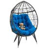 COOLMORE Outdoor Patio Wicker Egg Chair Indoor Basket Wicker Chair with Blue Cusion for Backyard Poolside