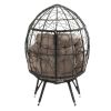 COOLMORE Outdoor Patio Wicker Egg Chair Indoor Basket Wicker Chair with Khaki Cusion for Backyard Poolside