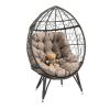 COOLMORE Outdoor Patio Wicker Egg Chair Indoor Basket Wicker Chair with Khaki Cusion for Backyard Poolside