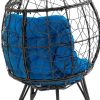 COOLMORE Outdoor Patio Wicker Egg Chair Indoor Basket Wicker Chair with Blue Cusion for Backyard Poolside