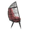 COOLMORE Outdoor Patio Wicker Egg Chair Indoor Basket Wicker Chair with Red Cusion for Backyard Poolside