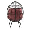 COOLMORE Outdoor Patio Wicker Egg Chair Indoor Basket Wicker Chair with Red Cusion for Backyard Poolside