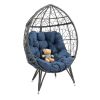 COOLMORE Outdoor Patio Wicker Egg Chair Indoor Basket Wicker Chair with Navy Cusion for Backyard Poolside