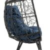 COOLMORE Outdoor Patio Wicker Egg Chair Indoor Basket Wicker Chair with Navy Cusion for Backyard Poolside